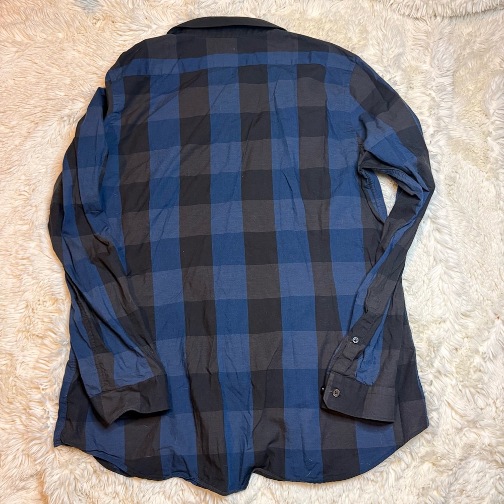 Express men’s XL extra slim Blue/Black Plaid Long-Sleeve Button-Down Shirt - Picture 9 of 10